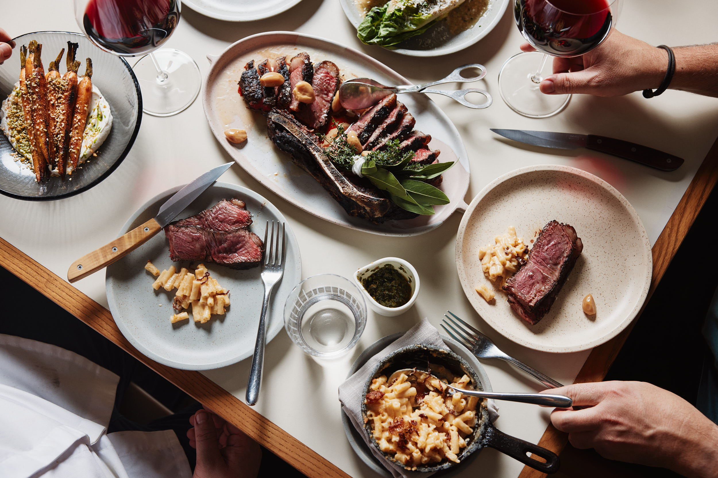 table of meats and vegetables