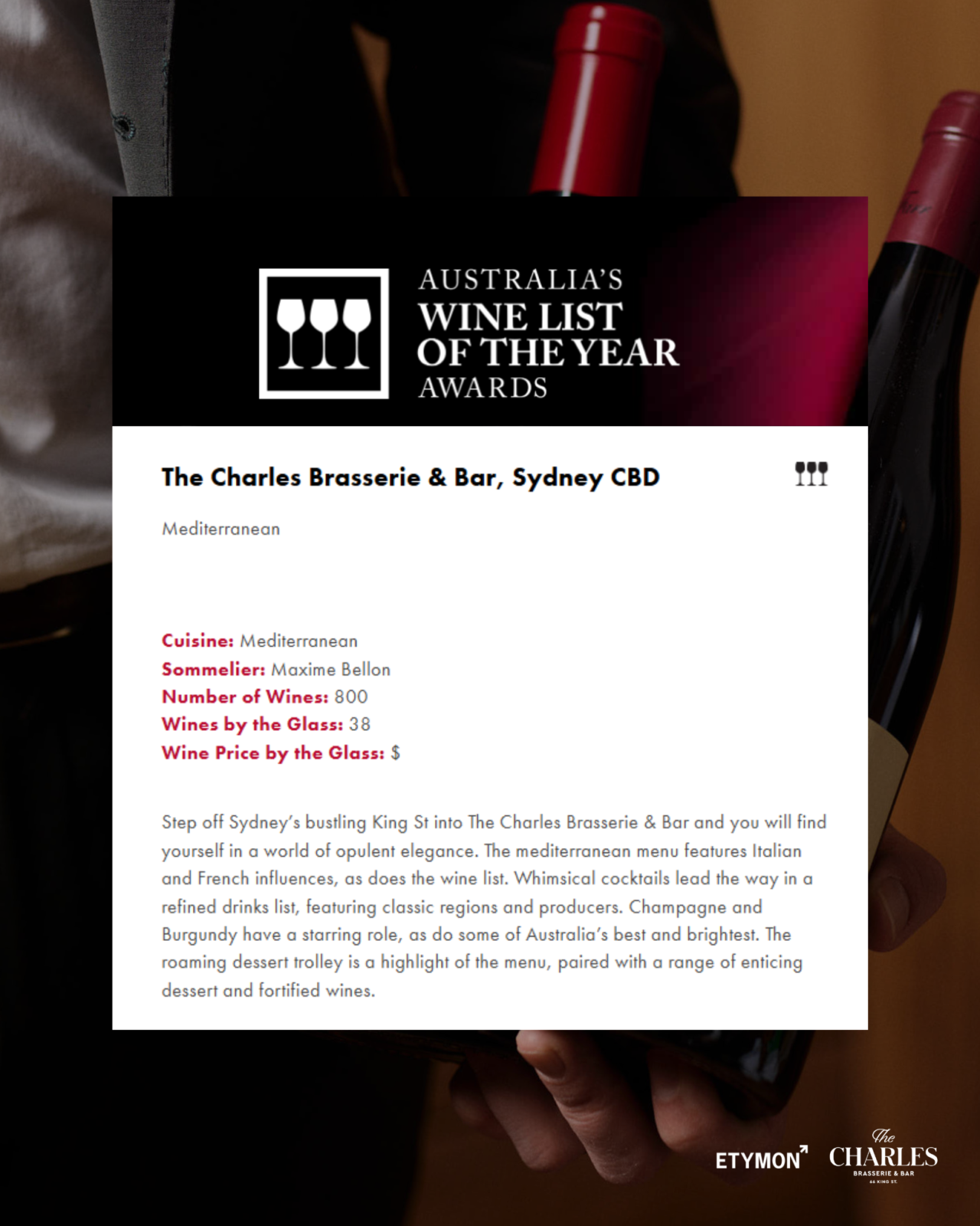 charles three goblet award description